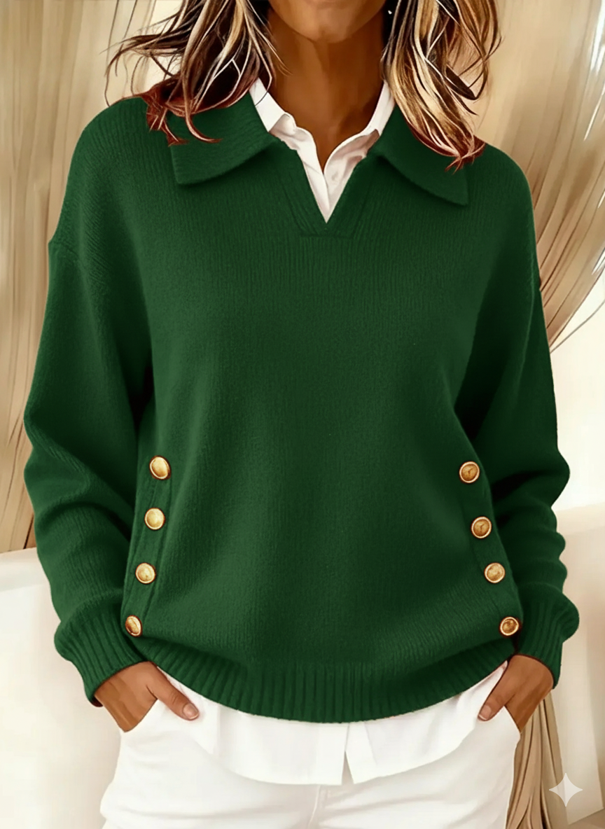 Colette | Pull Col Polo à Boutons Dorés