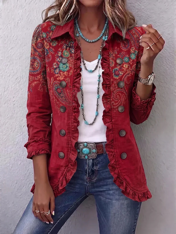 Mireille | Veste Motif Cachemire Rouge