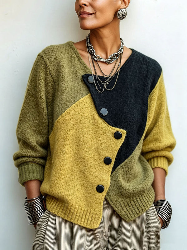 Émeline | Pull Asymétrique à Blocs de Couleurs