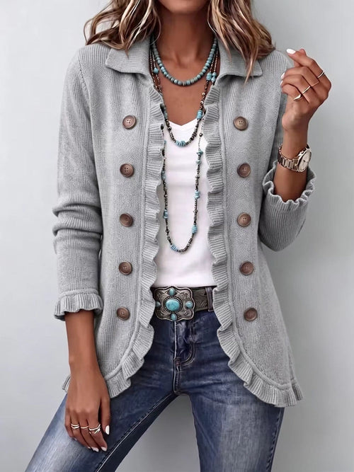 Simone | Veste en Maille Gris Chiné à Volants