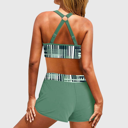Céleste | Bikini Rayé Taille Haute