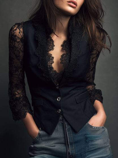 Noémie | Blazer Cintré à Dentelle