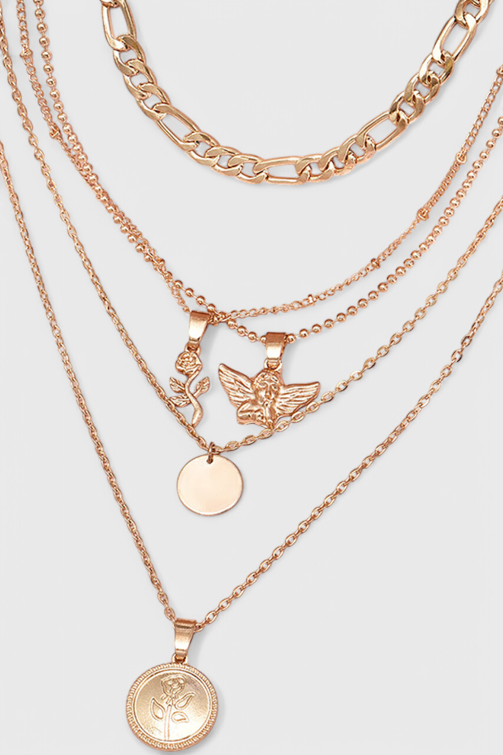 Rose | Collier Double Rang Rose et Ange