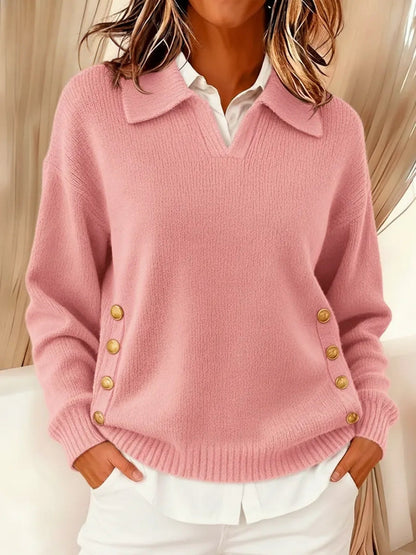 Colette | Pull Col Polo à Boutons Dorés