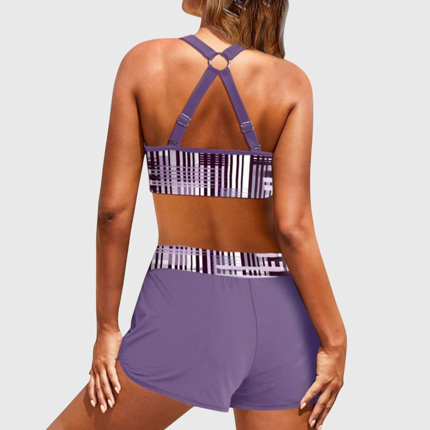 Céleste | Bikini Rayé Taille Haute