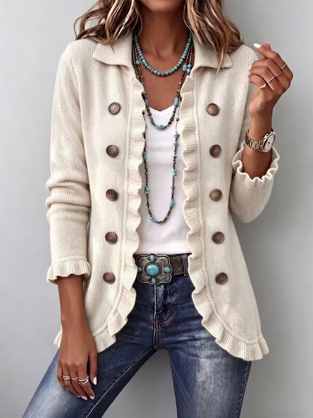 Colombe | Veste en Maille Ivoire à Volants