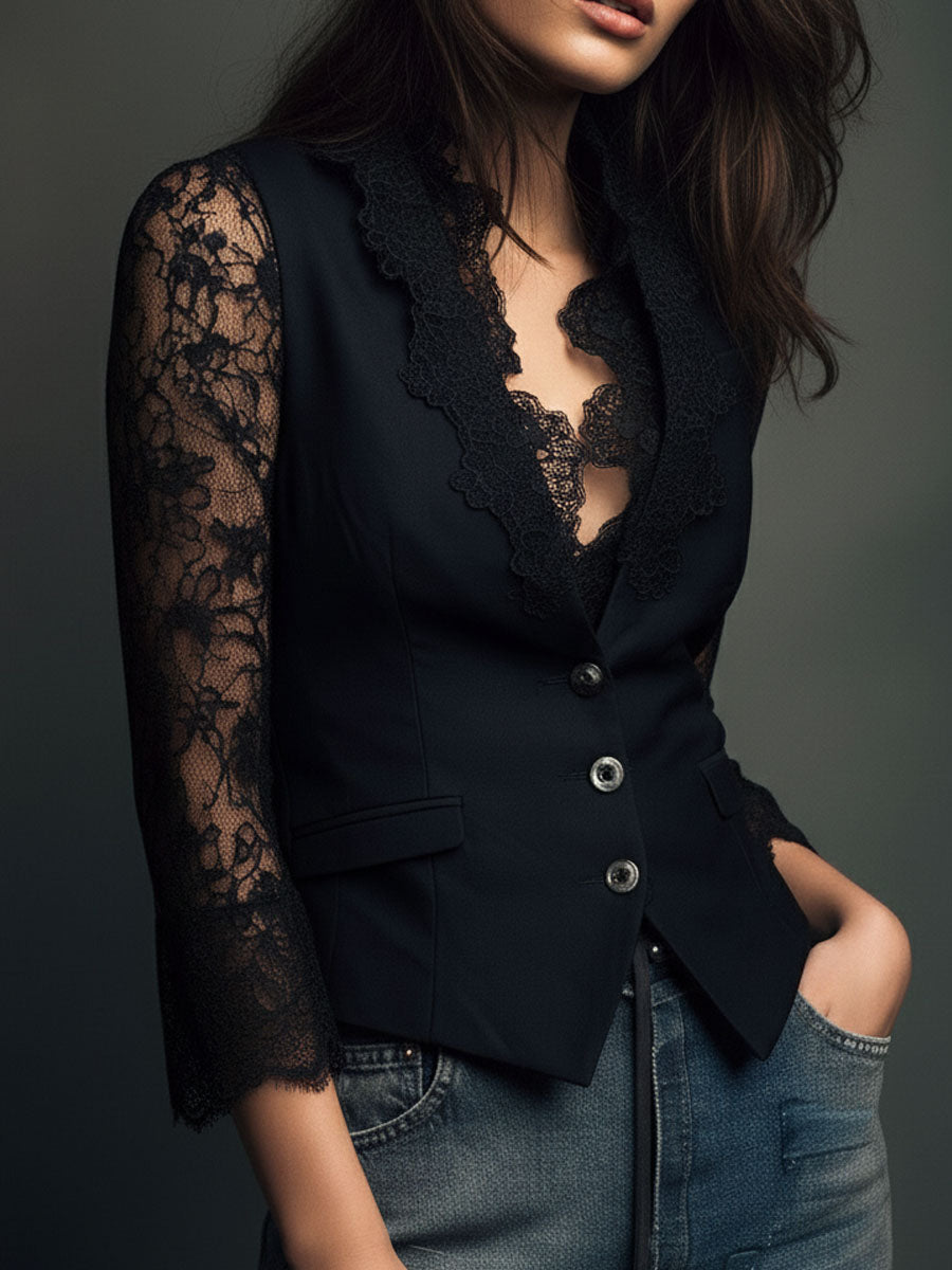 Noémie | Blazer Cintré à Dentelle