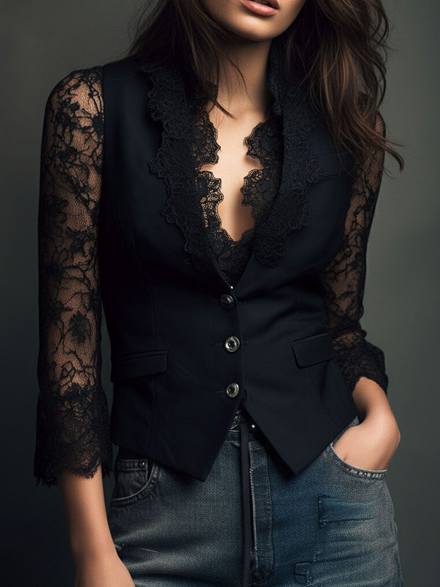 Noémie | Blazer Cintré à Dentelle