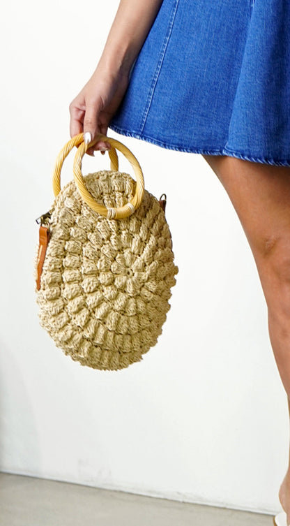 Camille | Sac Rond Effet Paille Ivoire