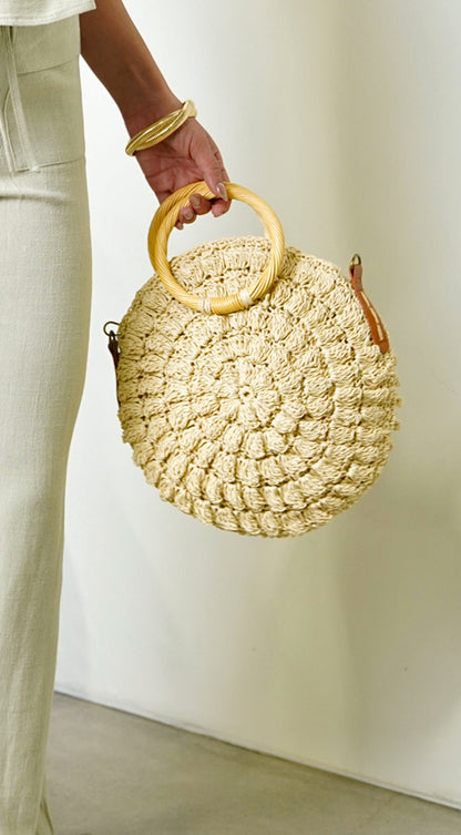 Camille | Sac Rond Effet Paille Ivoire