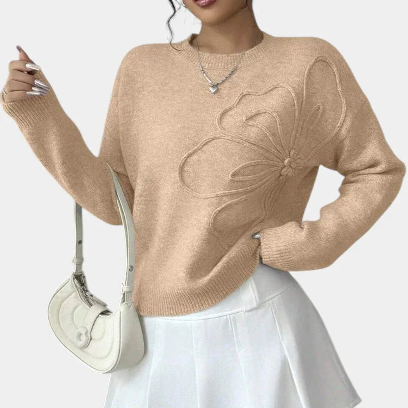 Héloïse | Pull Tricoté à Fleurs en Relief