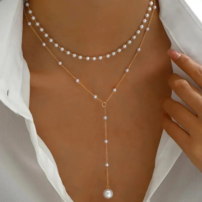 Joséphine | Collier de Perles Double Rang à Pendentif