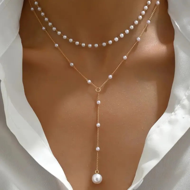 Joséphine | Collier de Perles Double Rang à Pendentif
