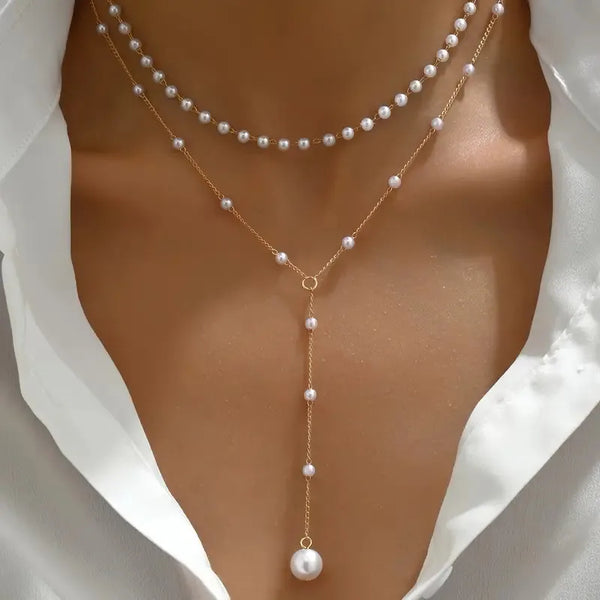Joséphine | Collier de Perles Double Rang à Pendentif