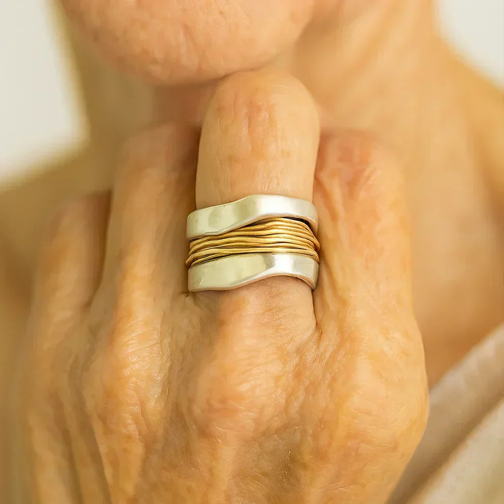 Élise | Bague Argentée à Fils Dorés