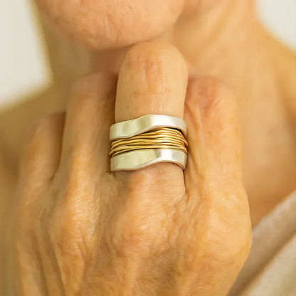 Élise | Bague Argentée à Fils Dorés