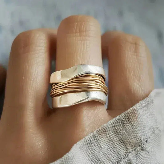 Élise | Bague Argentée à Fils Dorés