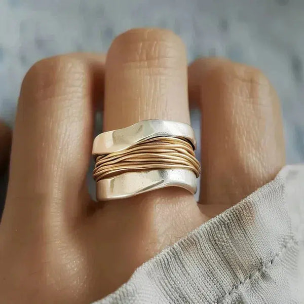 Élise | Bague Argentée à Fils Dorés