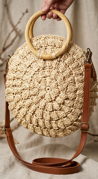 Camille | Sac Rond Effet Paille Ivoire