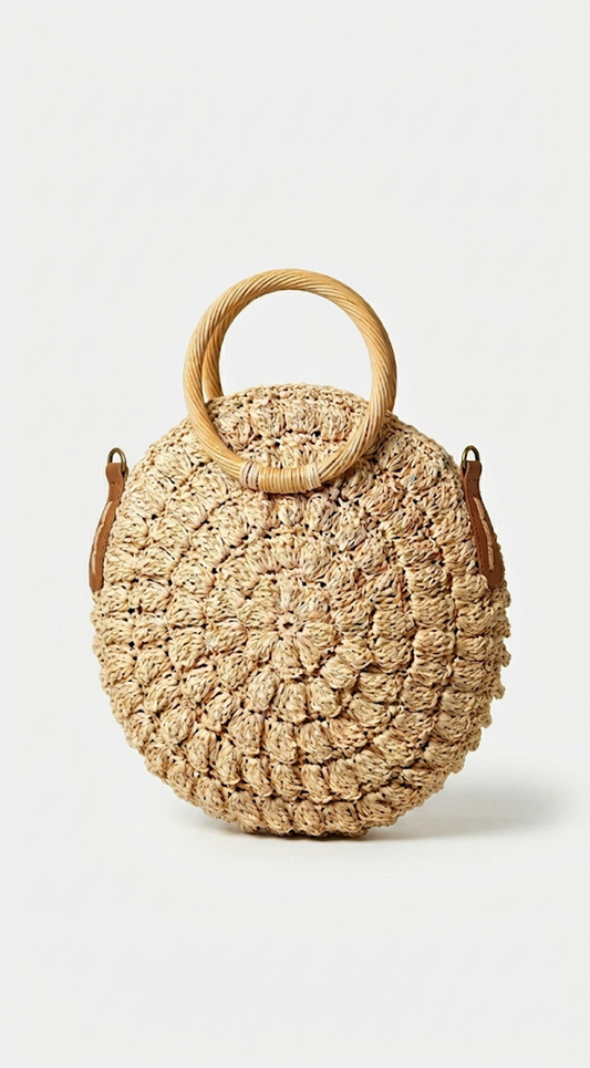 Camille | Sac Rond Effet Paille Ivoire