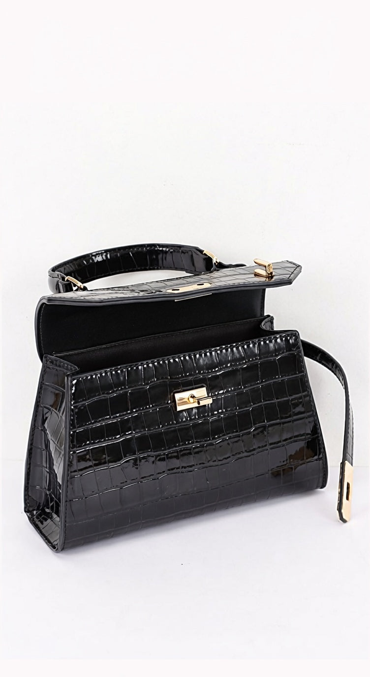 Charlotte | Sac Effet Croco à Anse et Bandoulière