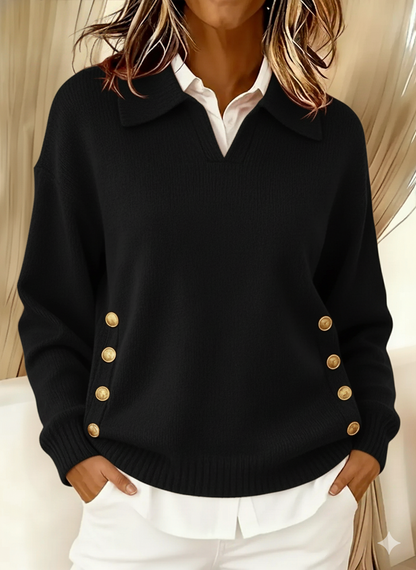 Colette | Pull Col Polo à Boutons Dorés