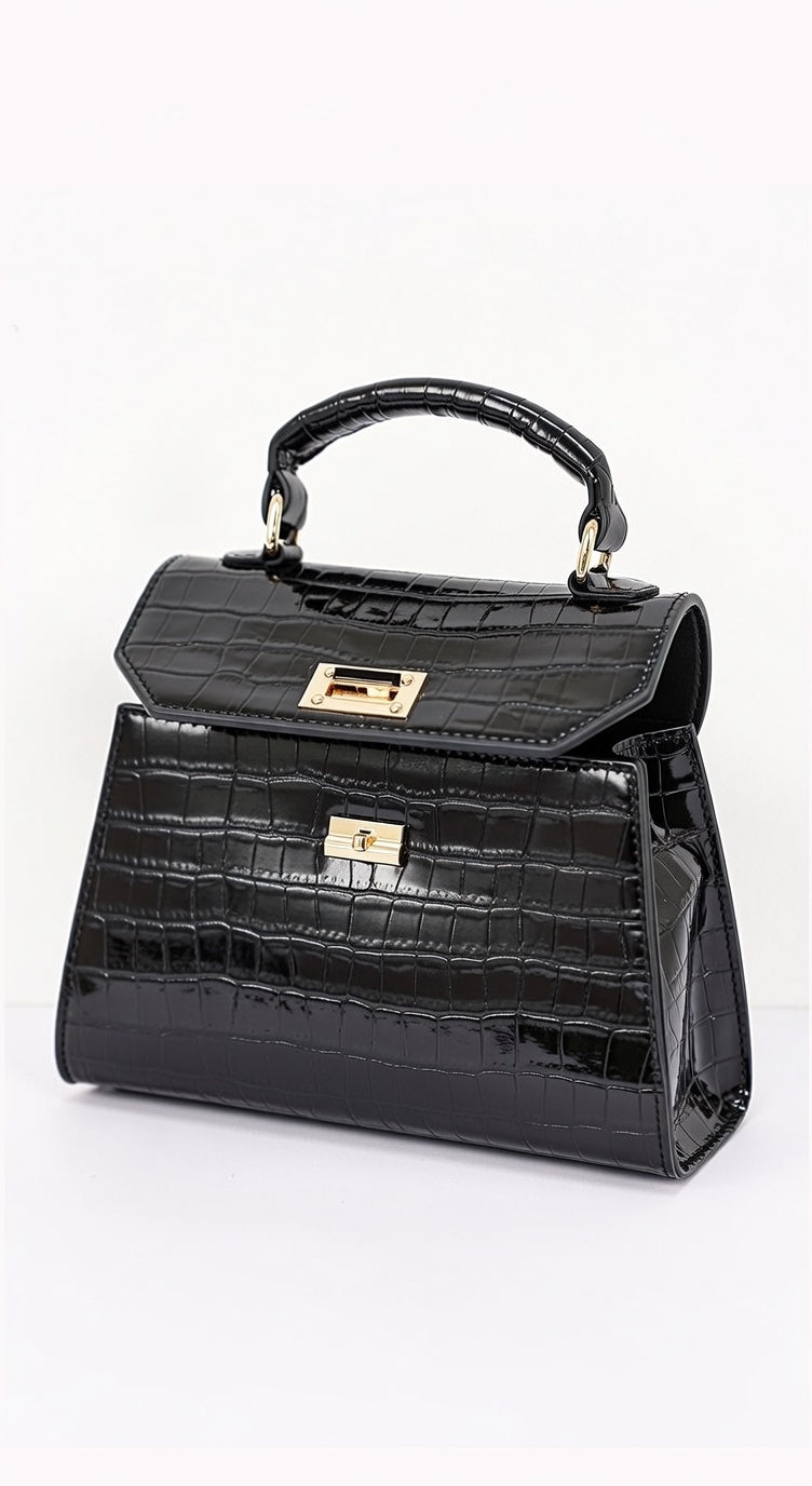 Charlotte | Sac Effet Croco à Anse et Bandoulière