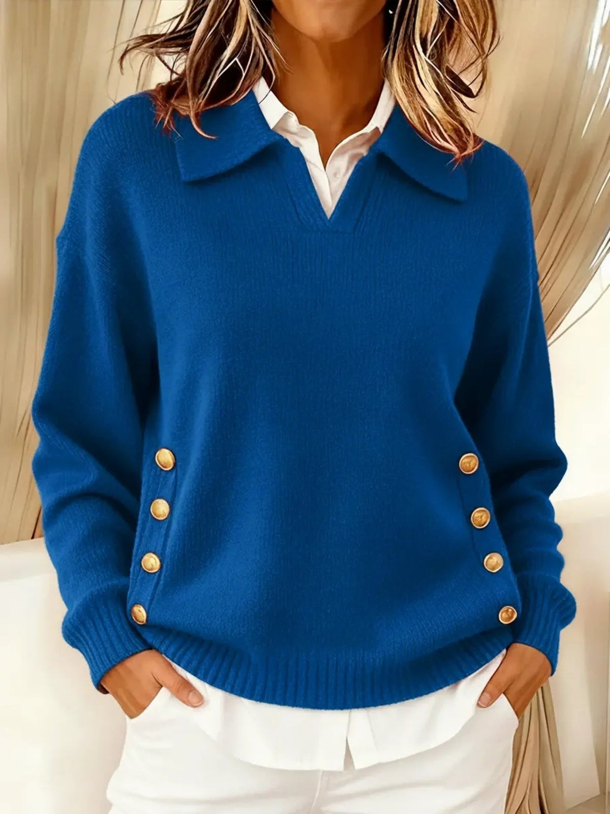 Colette | Pull Col Polo à Boutons Dorés