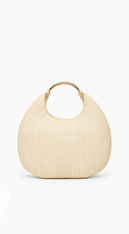Manon | Sac Hobo Effet Paille à Anse Métallique