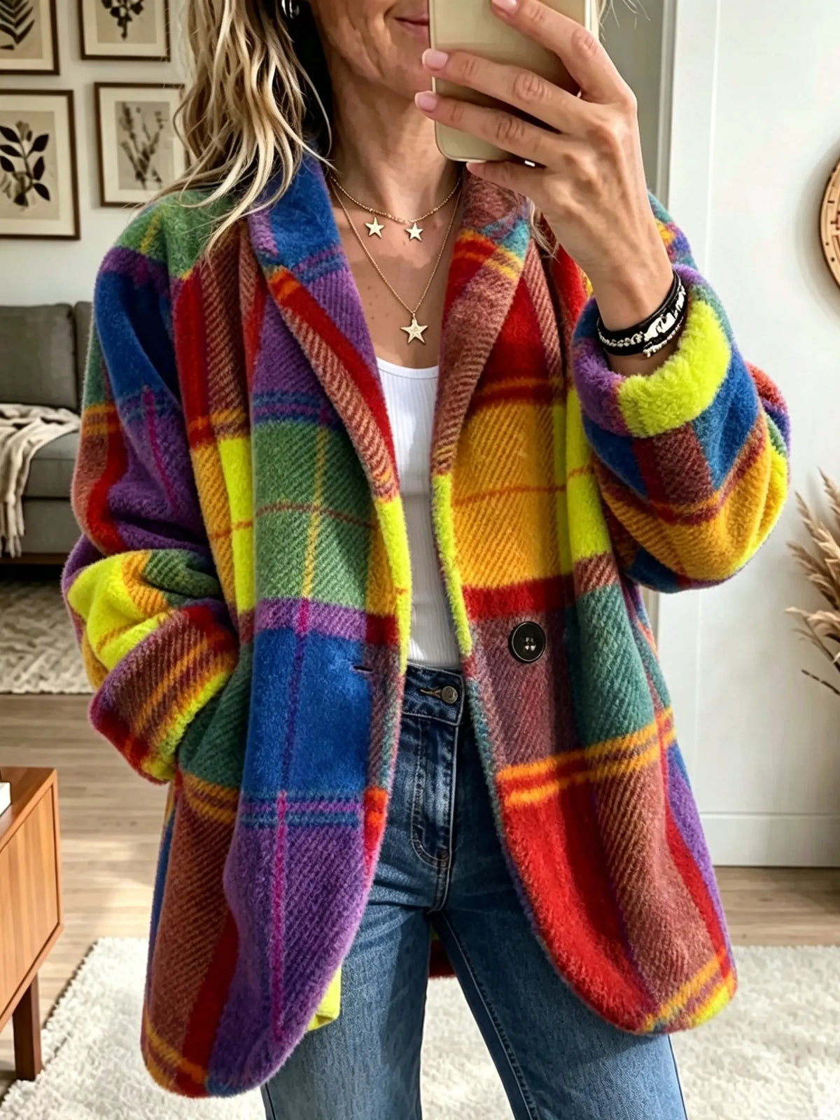 Honorine | Manteau à Carreaux Multicolores