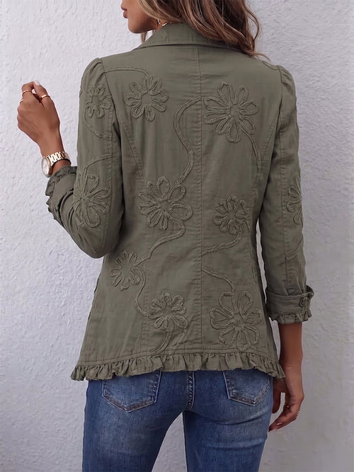 Rosalie | Veste Brodée Vert Rétro à Volants