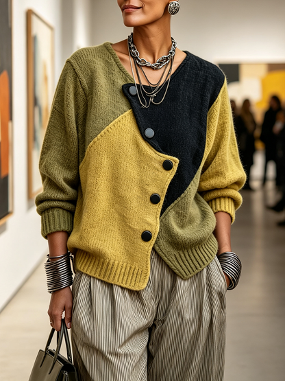 Émeline | Pull Asymétrique à Blocs de Couleurs