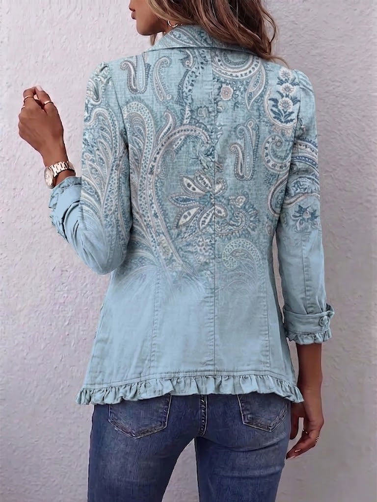 Yvonne | Veste Motif Cachemire Bleu Ciel