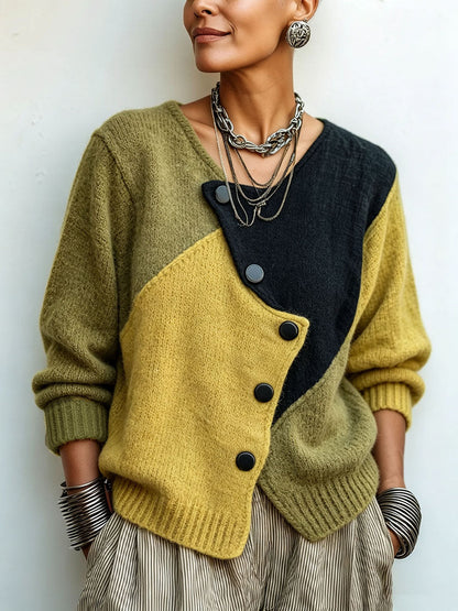 Émeline | Pull Asymétrique à Blocs de Couleurs