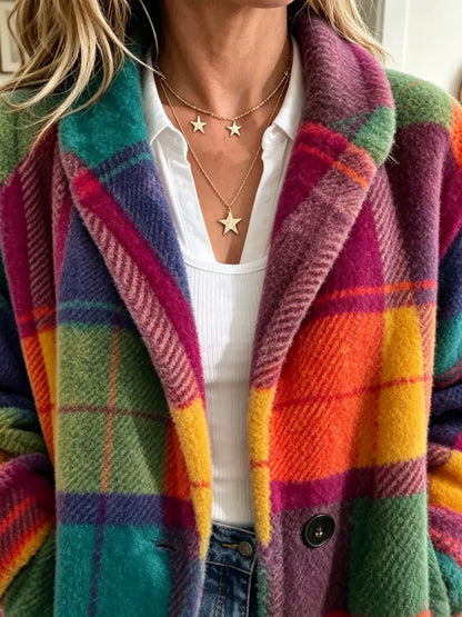 Honorine | Manteau à Carreaux Multicolores