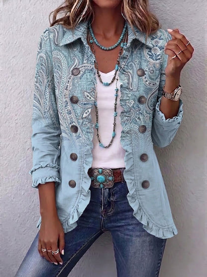 Yvonne | Veste Motif Cachemire Bleu Ciel